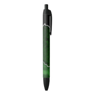 Bolígrafo De Tinta Negra Bosque Glamuroso Verde Mármol Chic Brillo Plateado