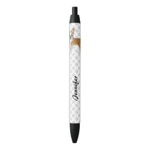 Bolígrafo De Tinta Negra Boston Terrier Cartoon Perro Castaño y Blanco & No