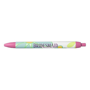 Bolígrafo De Tinta Negra Bridesmaid floral azul