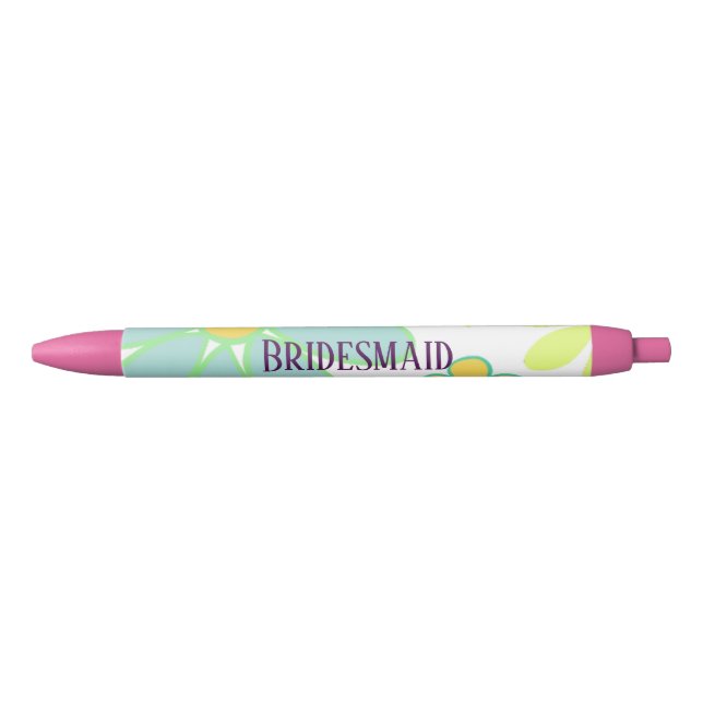 Bolígrafo De Tinta Negra Bridesmaid floral azul (Anverso)