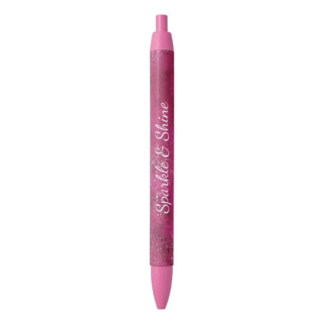 Bolígrafo De Tinta Negra Brillo Rosa Glitter Destello (Frente vertical)