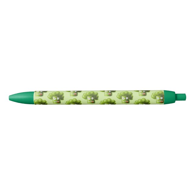 Bolígrafo De Tinta Negra Bróculi divertido verde del dibujo animado (Anverso)