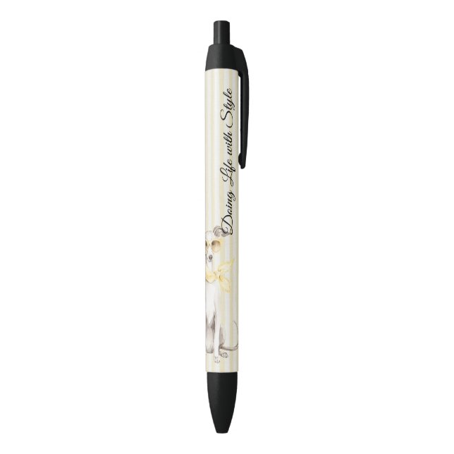 Bolígrafo De Tinta Negra Bufanda Amarillo Suave Rayas Perro Blanco (Parte inferior (Vertical))