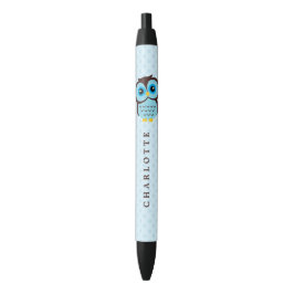 Bolígrafo De Tinta Negra Búho caprichoso azul lindo
