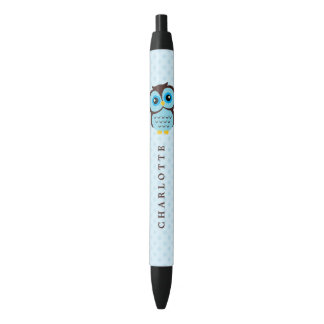 Bolígrafo De Tinta Negra Búho caprichoso azul lindo