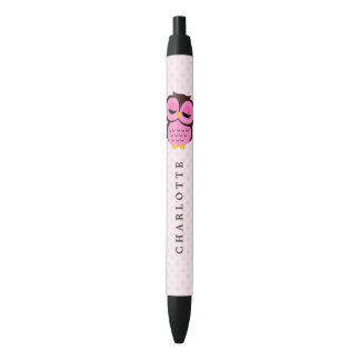 Bolígrafo De Tinta Negra Búho caprichoso rosado lindo