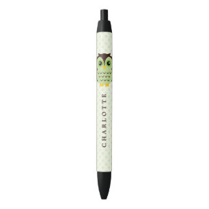 Bolígrafo De Tinta Negra Búho caprichoso verde lindo