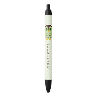 Bolígrafo De Tinta Negra Búho caprichoso verde lindo