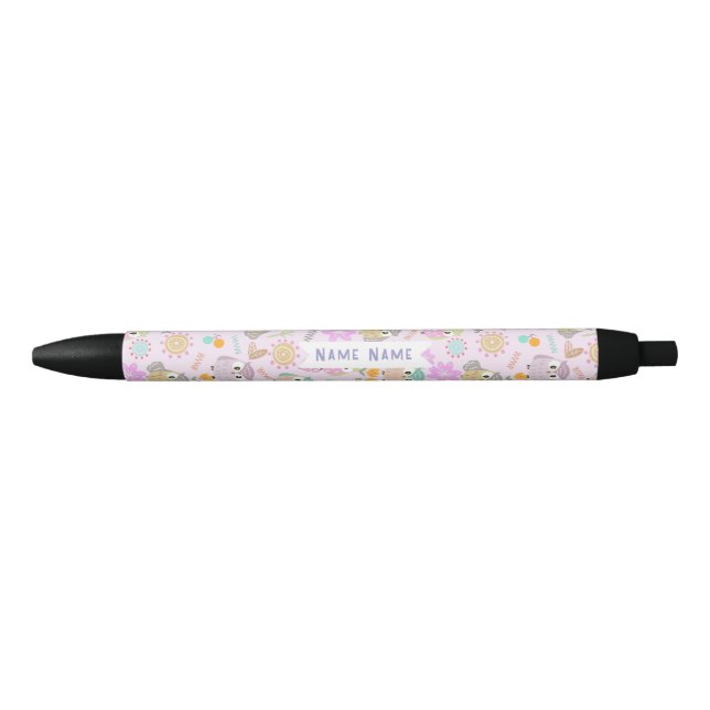Bolígrafo De Tinta Negra Búho Rosa Pastel   (Anverso)