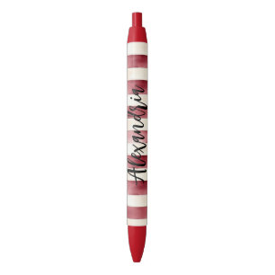 Bolígrafo De Tinta Negra Burgundy Rojo Rayas de Crema Navidad