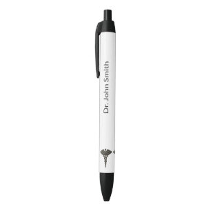 Bolígrafo De Tinta Negra Caduceo médico simple profesional negro blanco