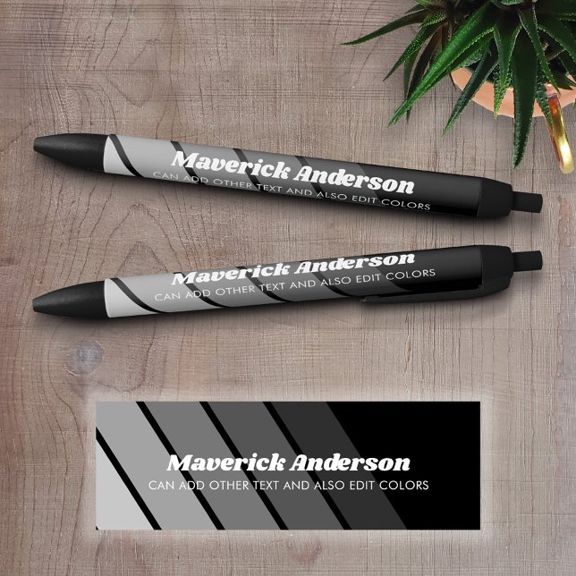 Bolígrafo De Tinta Negra Caligrafía de nombre y título - franjas retro (Custom pen)