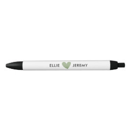 Bolígrafo De Tinta Negra Caligrafía moderna en verde sage corazón boda