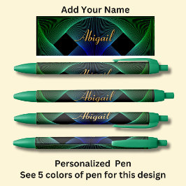 Bolígrafo De Tinta Negra Cambiar nombre Swirl azul verde geométrico