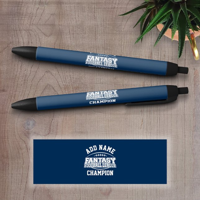 Bolígrafo De Tinta Negra Campeón de Fantasía de Fútbol - Armada y Blanco (Personalized Writing Pens - add your name, monogram or other text)
