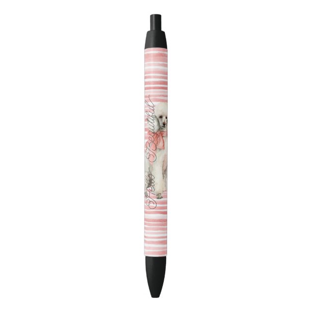 Bolígrafo De Tinta Negra Caniche blanco perro hola hermoso (Frente vertical)