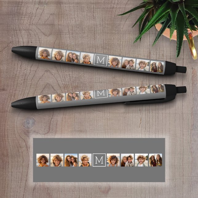 Bolígrafo De Tinta Negra Carbón blanco 8 Personalizado de Collage de fotos  (Custom Pen - Personalize this writing pen with photos, your name, monogram or other text)