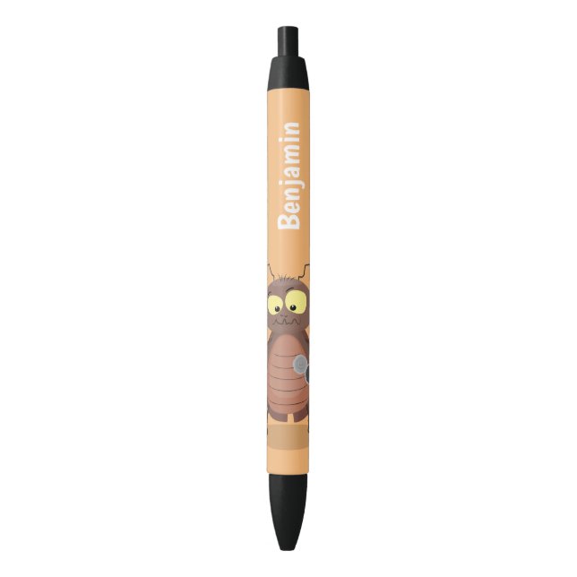 Bolígrafo De Tinta Negra Caricatura divertida de una cucaracha linda (Frente vertical)