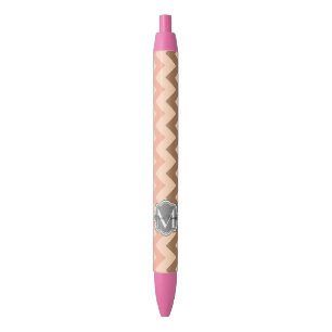 Bolígrafo De Tinta Negra Chevron colorido, monograma floral personalizado