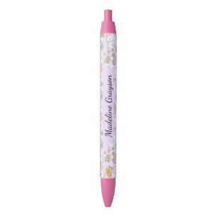 Bolígrafo De Tinta Negra Chica Gingham Erudita Cute Purple
