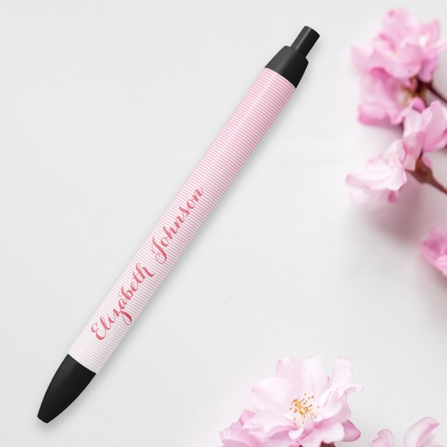Bolígrafo De Tinta Negra Chicas de Patrón Rosa Elegantes Monogramas Moderna (Pink Pattern Girls Chic Trendy Elegant Monogrammed Pen)