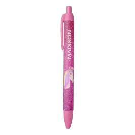 Bolígrafo De Tinta Negra Chicas de Purpurinas rosas de Rainbow Unicorn pers