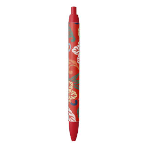 Bolígrafo De Tinta Negra Chinoiserie Floral Japonés Rojo Kimono Hawaiano