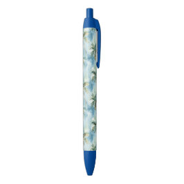 Bolígrafo De Tinta Negra Cielos Azules Isla Tropical Palmeras