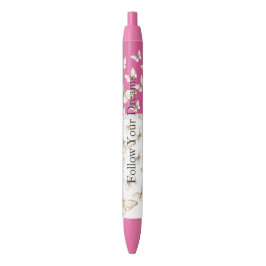 Bolígrafo De Tinta Negra Cielos rosados chic y mariposas