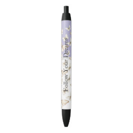 Bolígrafo De Tinta Negra Cielos y mariposas lilas púrpura chic