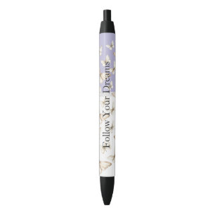 Bolígrafo De Tinta Negra Cielos y mariposas lilas púrpura chic