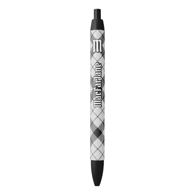 Bolígrafo De Tinta Negra Clan MacFarlane Tartán blanco y negro (Frente vertical)