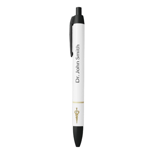 Bolígrafo De Tinta Negra Clase Noble Elegante Oro Plata Asclepio Médico (Parte superior (vertical))