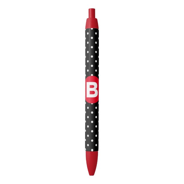 Bolígrafo De Tinta Negra Classic Black & White Polka Dot with Red Monogram (Frente vertical)