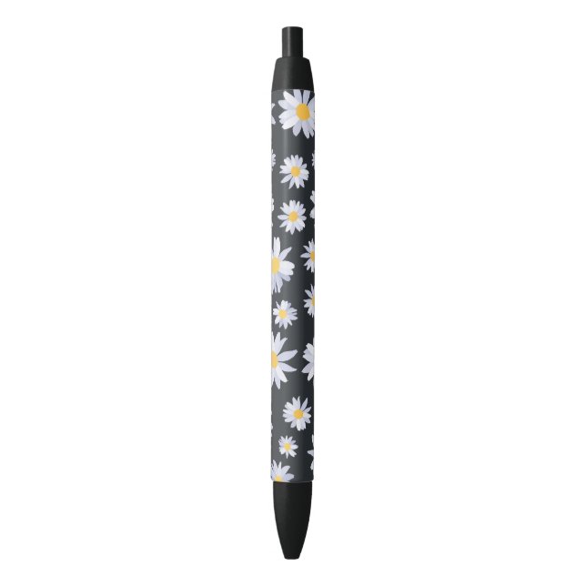 Bolígrafo De Tinta Negra Classy White Daisy Flowers Botanical (Frente vertical)