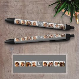 Bolígrafo De Tinta Negra Colage de fotos personalizado con monograma en bla