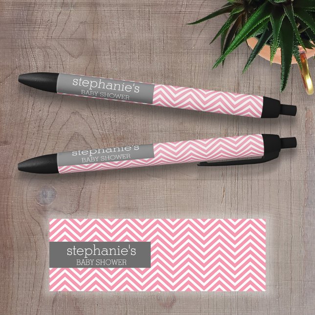 Bolígrafo De Tinta Negra Colección de Baby Shower de Chevrons rosa y gris p (Personalized Writing Pen )