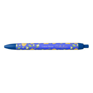 Bolígrafo De Tinta Negra Colección Lemon Bloom Patrón azul