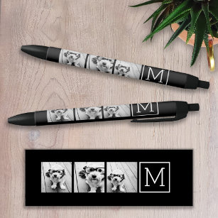 Bolígrafo De Tinta Negra Collage de fotos negro y blanco de moda con monogr