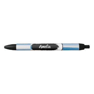 Bolígrafo De Tinta Negra Color de agua azul moderno personalizado a rayas