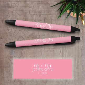 Bolígrafo De Tinta Negra Color Sólido Rosa Pastel - Regalos de Boda para Sr