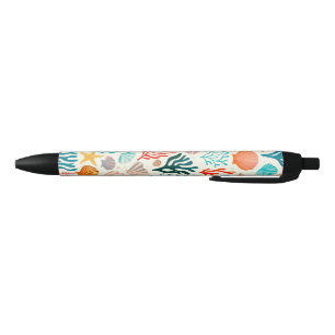 Bolígrafo De Tinta Negra Colorida concha de coral tropical de verano