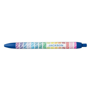 Bolígrafo De Tinta Negra Coloridas grietas arcoiris a rayas personalizadas