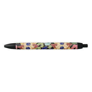 Bolígrafo De Tinta Negra Colorido patrón floral de chinoiserie sobre negro