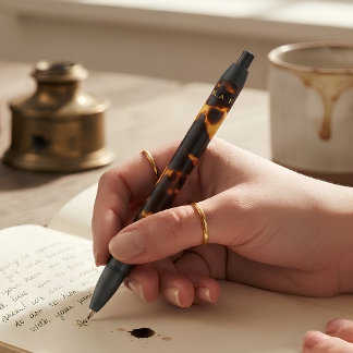 Bolígrafo De Tinta Negra Concha de Tortuga Ámbar Dorado Negro Monograma Per