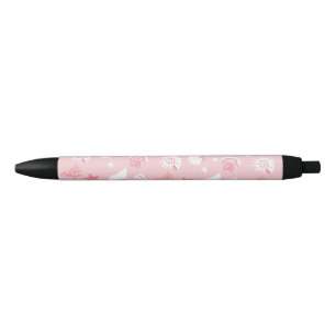 Bolígrafo De Tinta Negra Conchas de mar y coral de color rosa pastel sin co