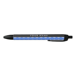 Bolígrafo De Tinta Negra Copos de nieve blancos, azul, tu nombre, personali