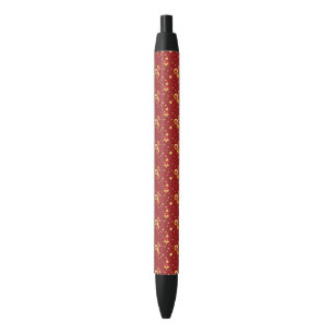Bolígrafo De Tinta Negra Copos de nieve de oro en rojo para Navidades