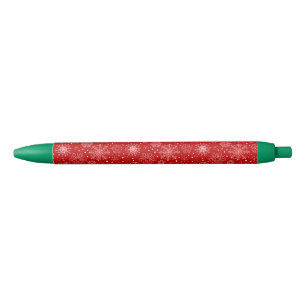 Bolígrafo De Tinta Negra Copos de nieve en fondo rojo