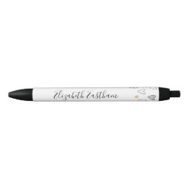 Bolígrafo De Tinta Negra Corazón negro dorado femenino letra
